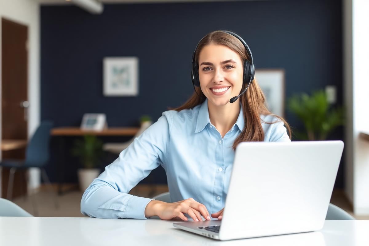 Support specialist helping a client by phone and laptop