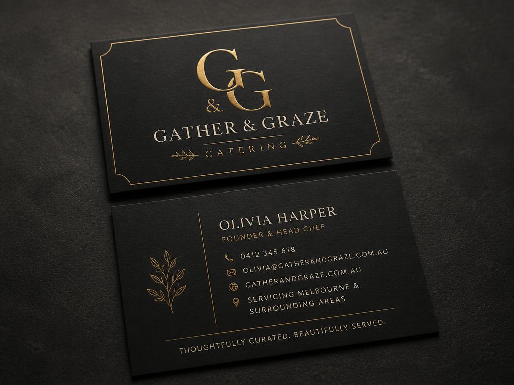 Business Cards (Front & Back) design sample for Gather & Graze Catering