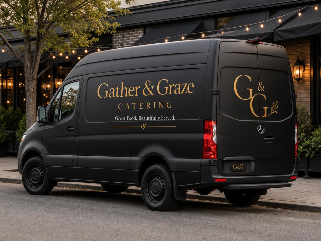 Delivery Vehicle Branding design sample for Gather & Graze Catering