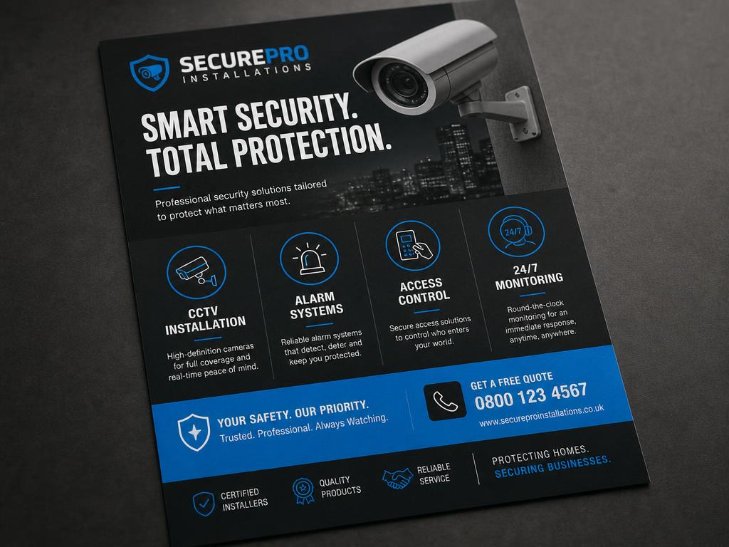 SecurePro Installations service flyer design sample