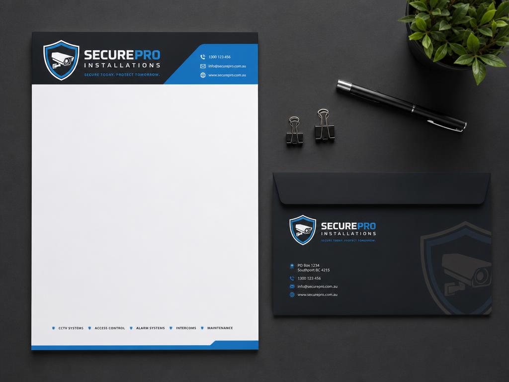 Letterhead & Envelope design sample for SecurePro Installations