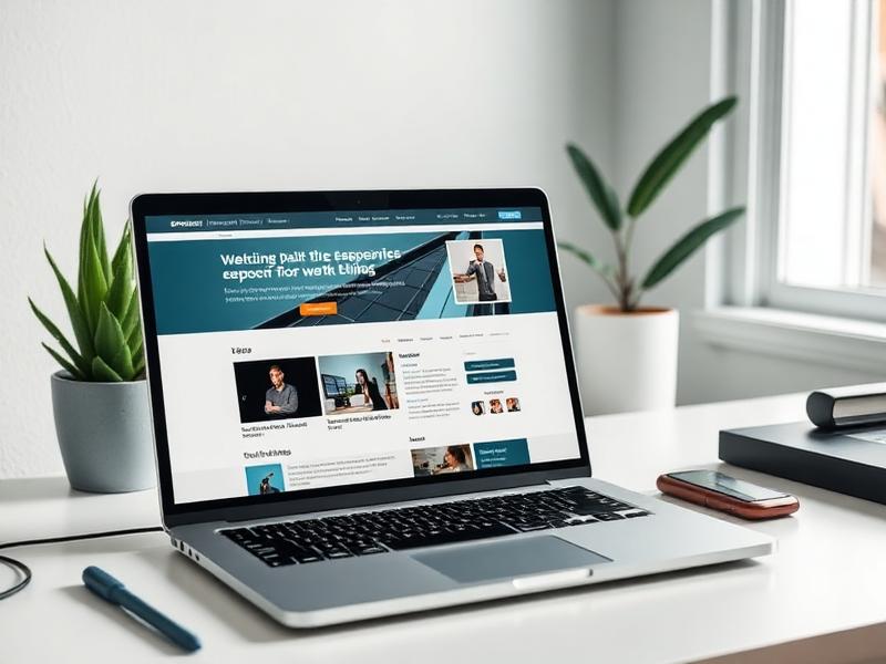 Designer reviewing a responsive business website layout on a laptop